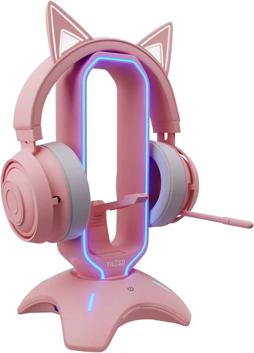 BFKK BFKK RGB Headphone Stand with USB 2.0 Hub and Mouse Bungee — Pink — product photo