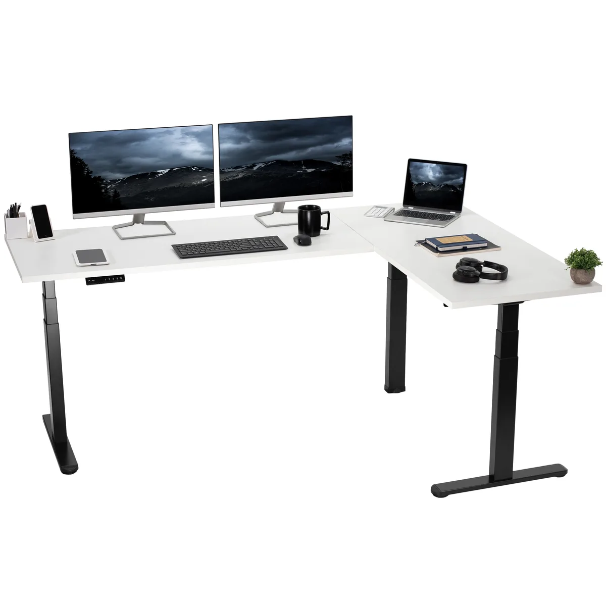 VIVO VIVO Electric L-Shape Corner Desk 78" x 55" White Top Black Frame — product photo