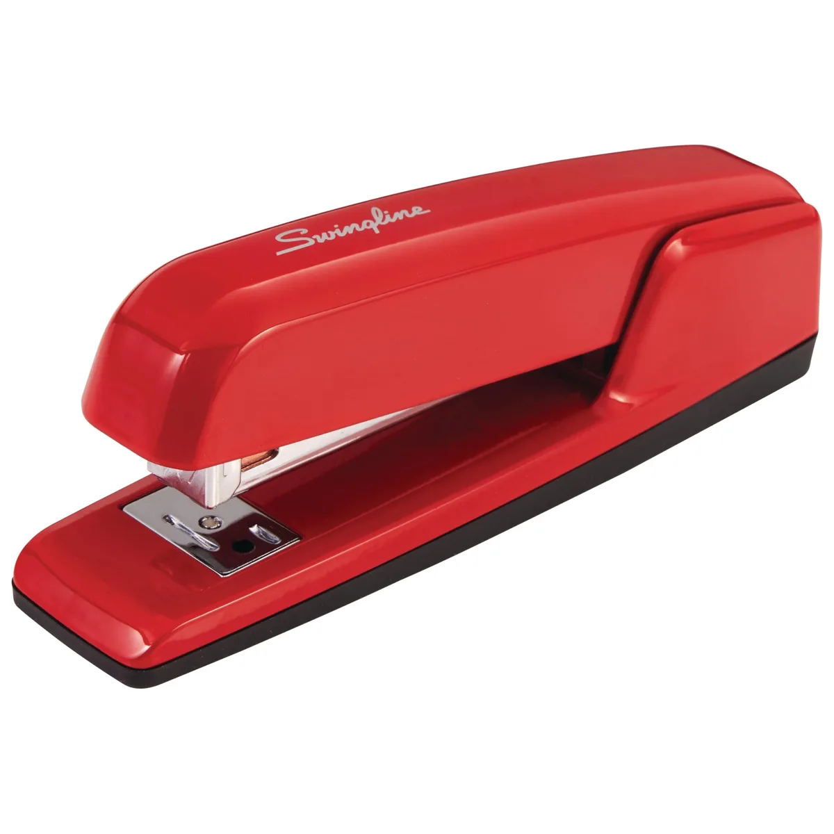 Rio Red metal desktop stapler, compact rectangular shape, glossy finish
