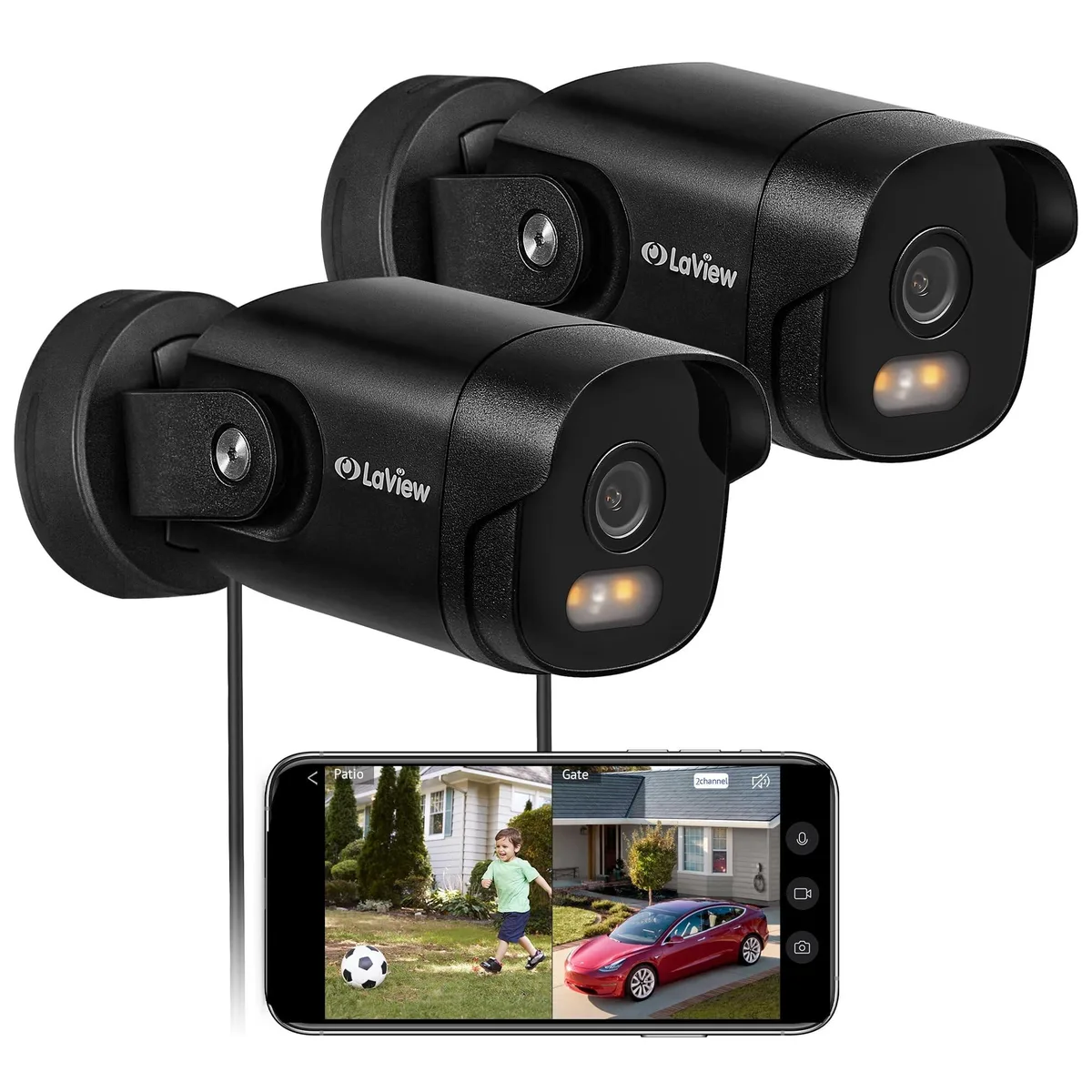 White rectangular outdoor security camera with wall mount and antenna