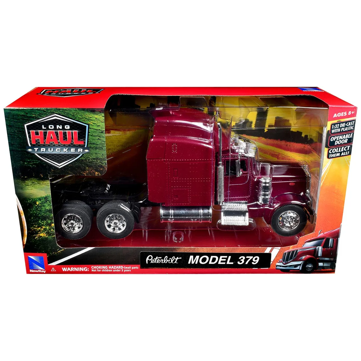 New Ray Toys New Ray Toys Peterbilt 379 1/32 Diecast Truck Burgundy Metallic Long Haul Trucker — product photo