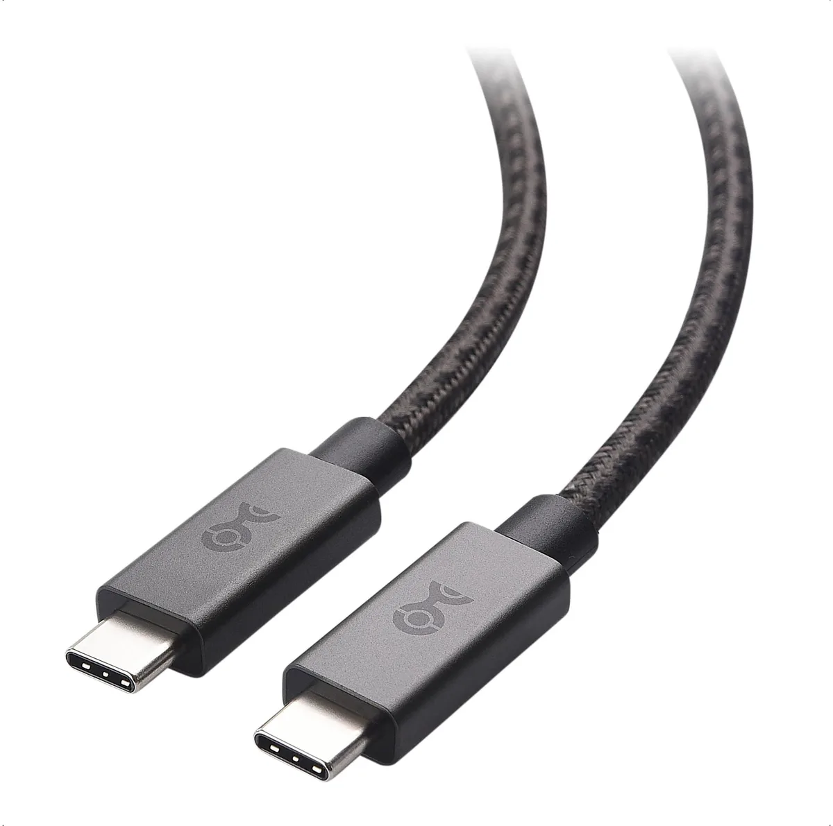 Black braided USB-C to USB-C cable, 10 ft, male-to-male connectors
