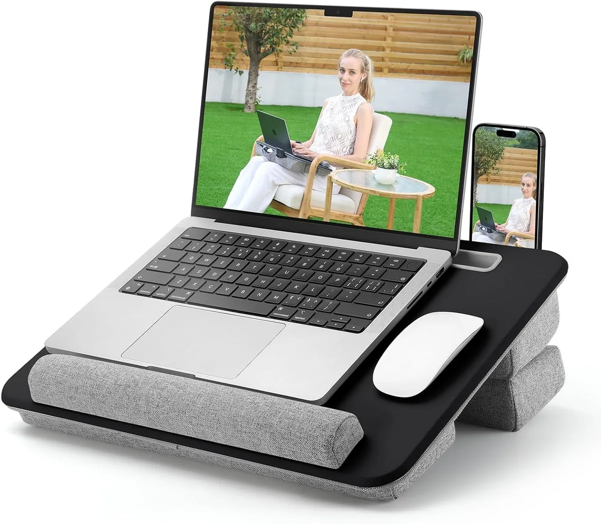 BFKK BFKK Adjustable Laptop Lap Desk with Cushion, Storage, 17 x 12.5 in, Fits 15.6 in, Black — product photo