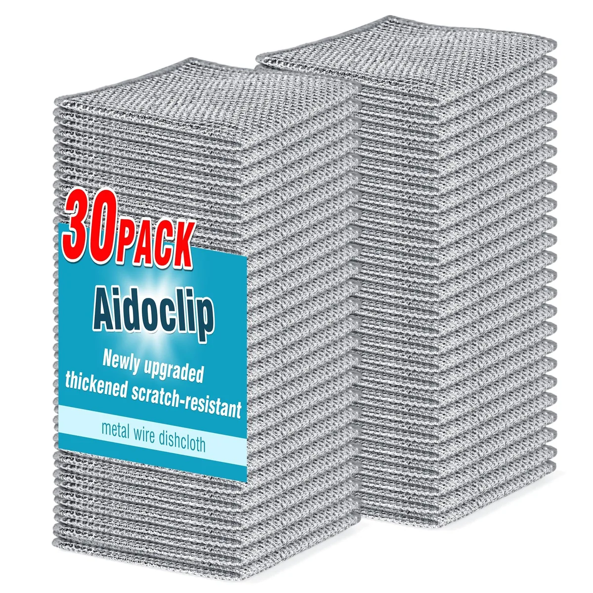 Pack of 30 silver microfibre cloths, 8.26 by 5.9 inches, checkered pattern