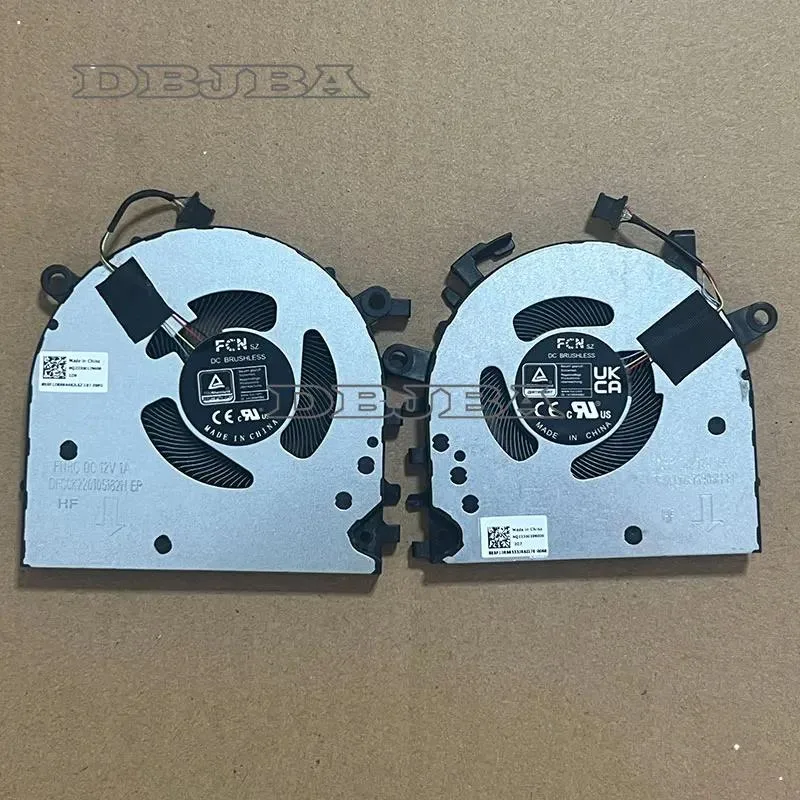 Single black cooling fan with wire connector on plain background