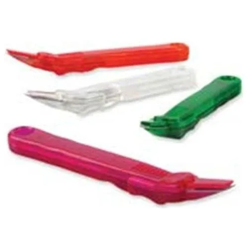 Translucent plastic staple remover with duck-billed edge