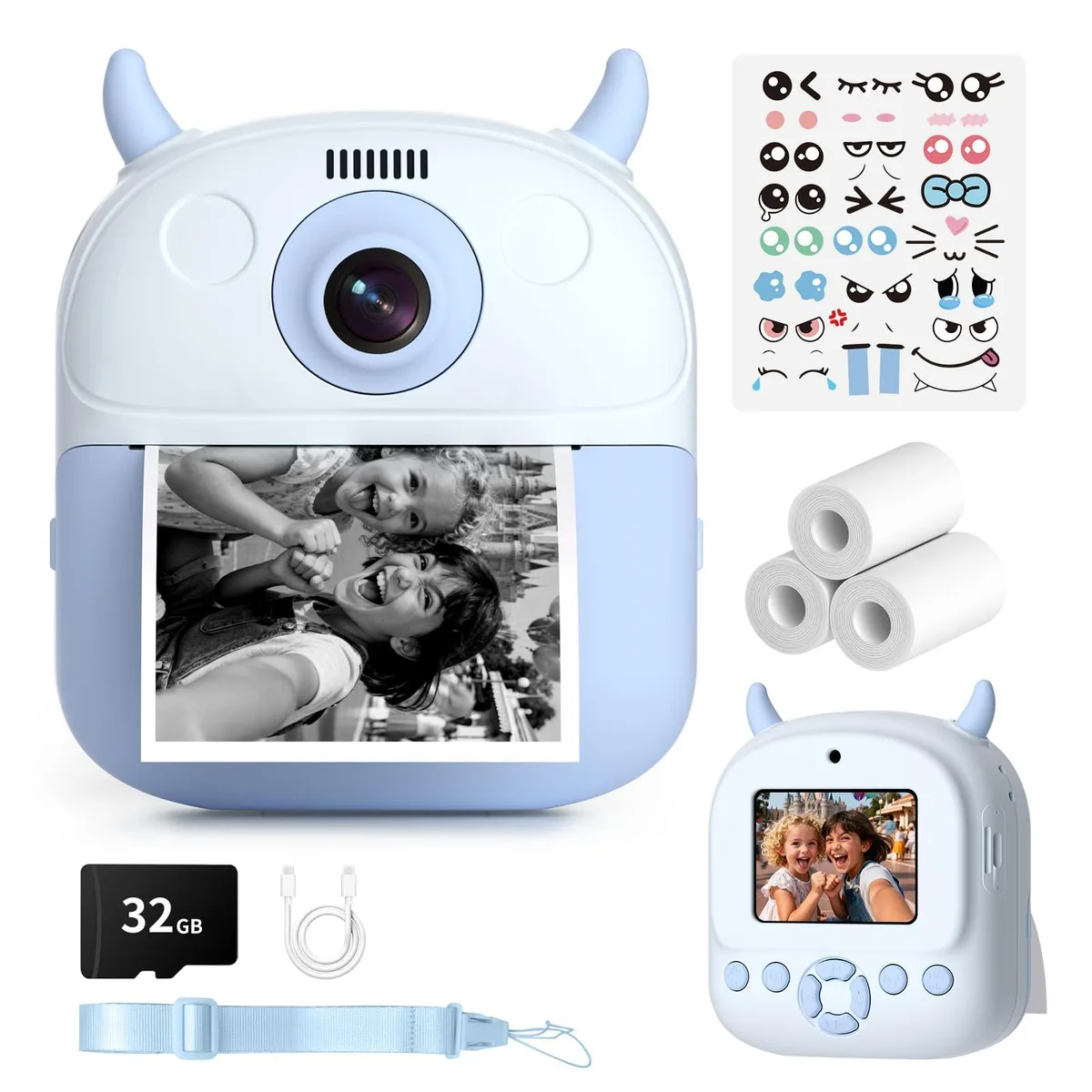  KIDAGINS Instant Print Camera Kit Blue 2.4" 1080P — product photo