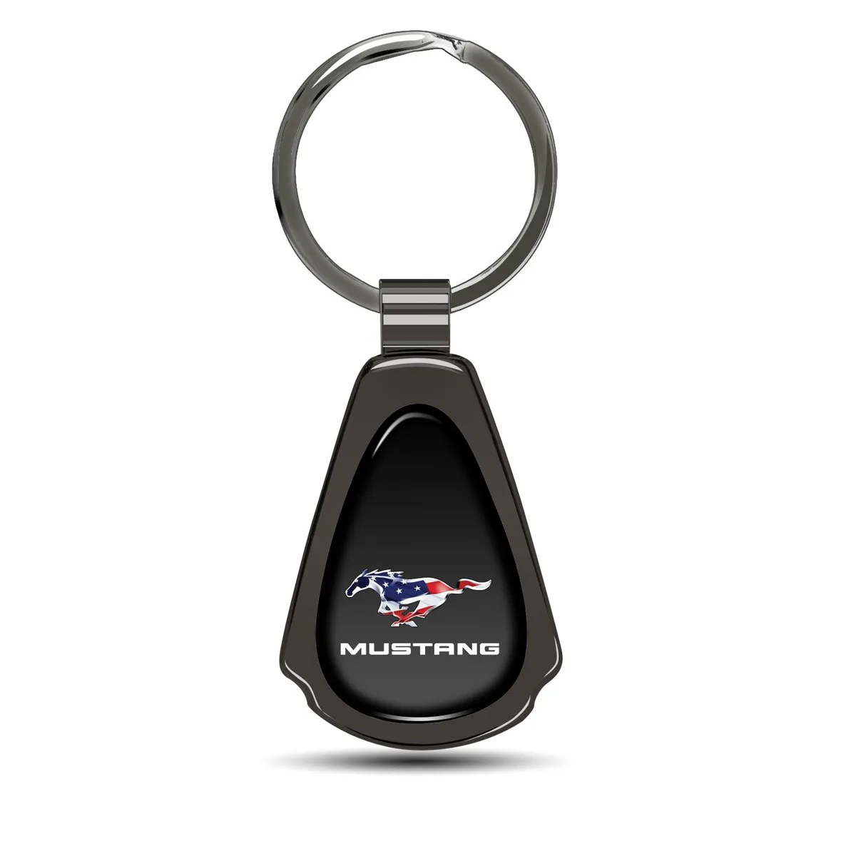 iPick Image, LLC iPick Image, LLC Ford Mustang Pony USA Flag Black Gunmetal Teardrop Key Chain Car Electronics Accessory — product photo