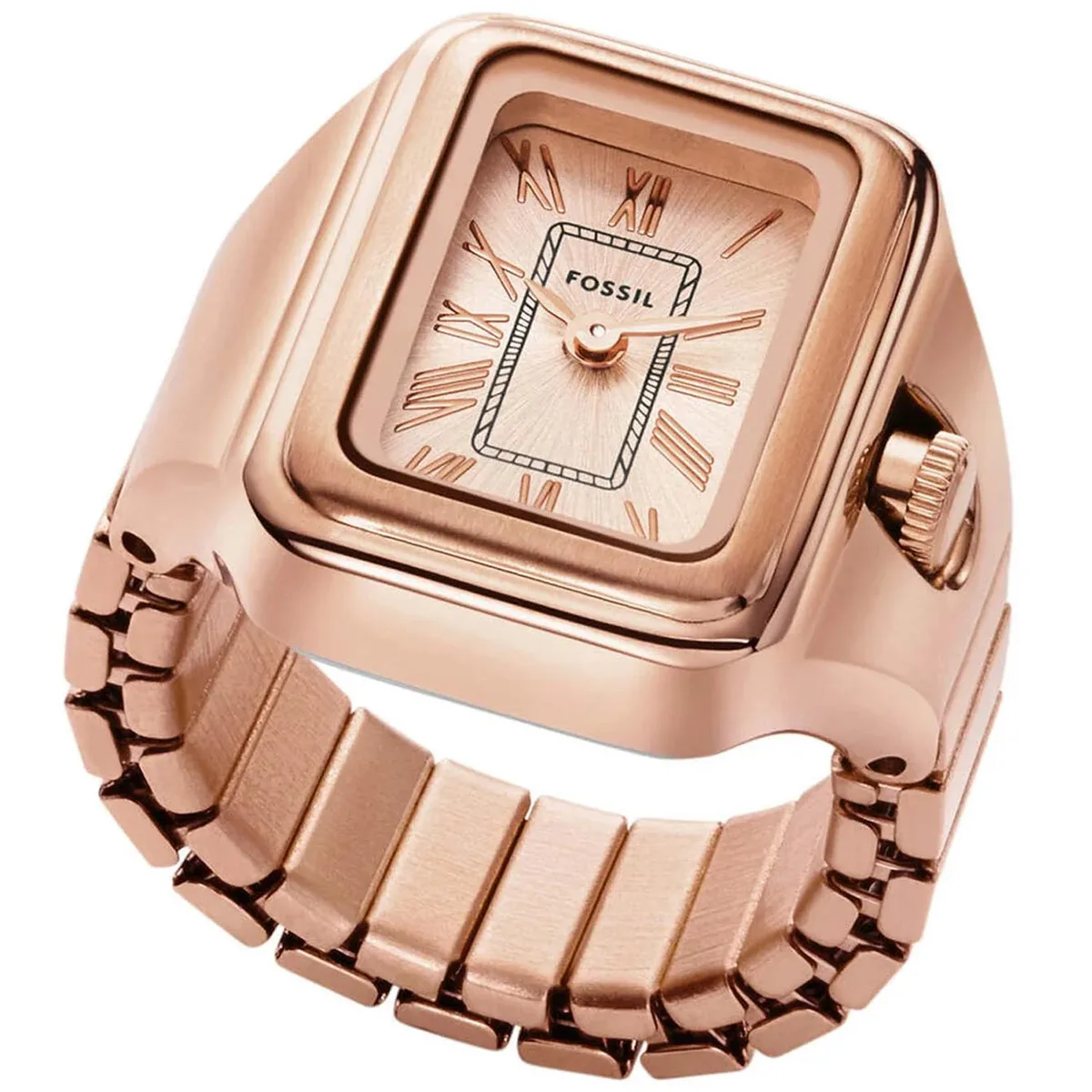 Rose gold Fossil watch with stainless steel case and bracelet