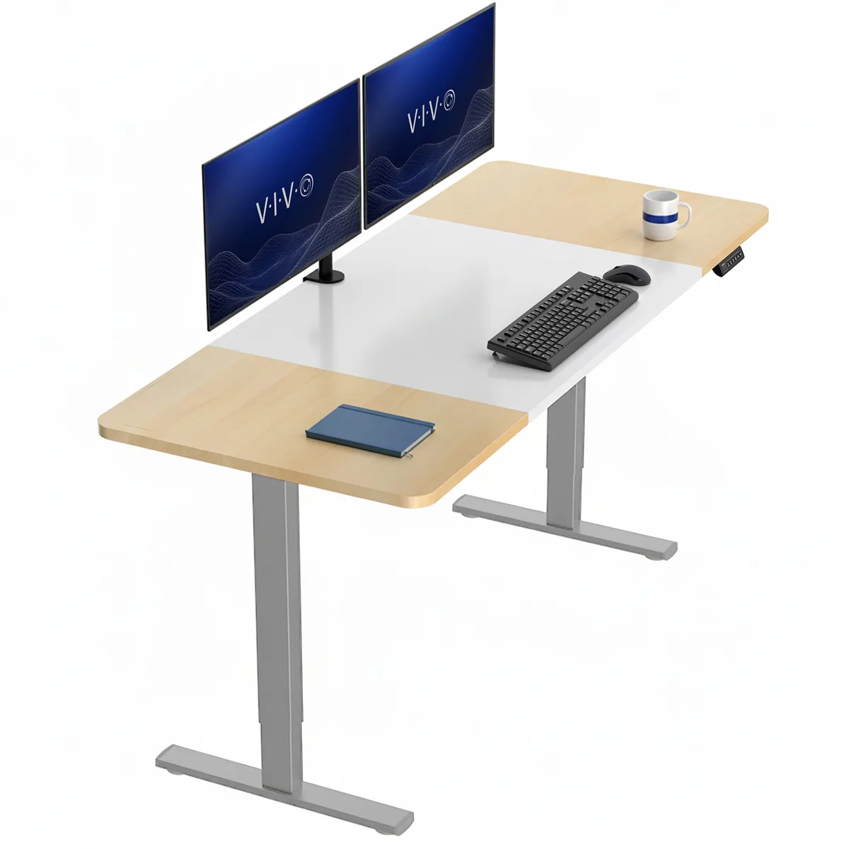 VIVO VIVO Electric Stand Up Desk 71 x 30 White Light Wood Gray Frame — product photo
