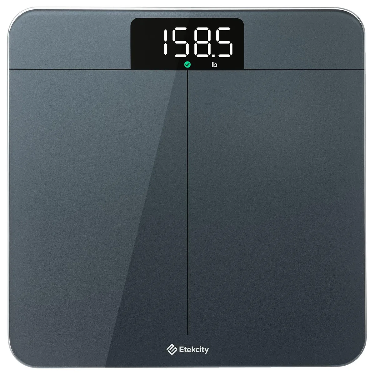 Blue square digital bathroom scale with bright LED display and rounded corners