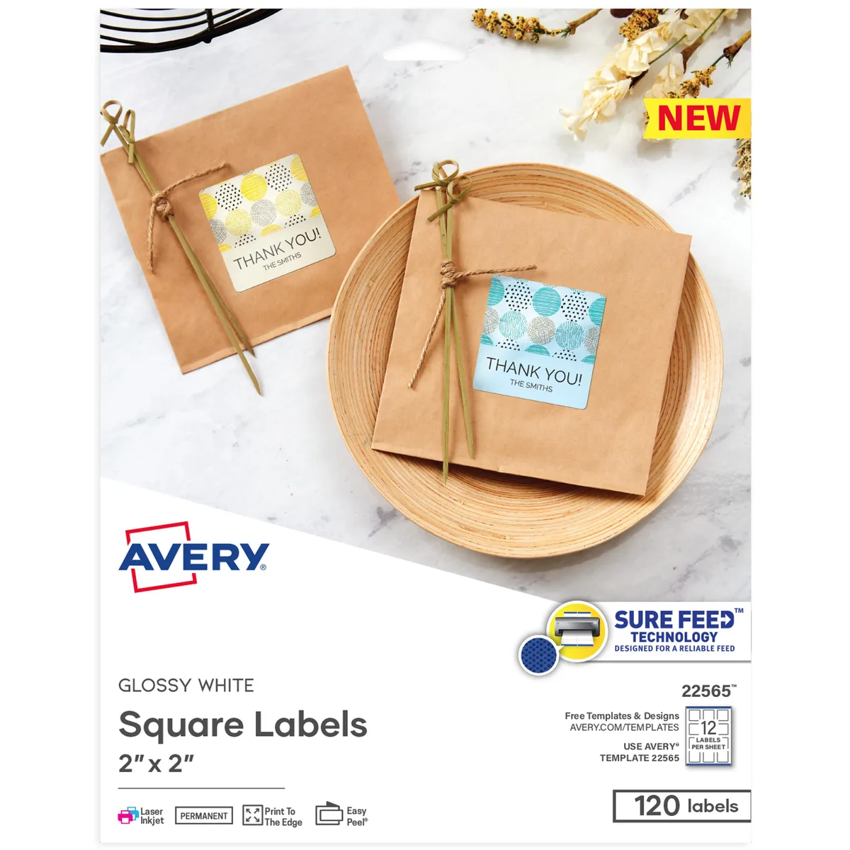 Avery Avery 22565 Glossy White Square Labels 2" x 2" 120 Pack — product photo