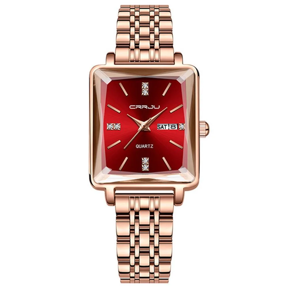 Apec CCTV women's watch, rose gold case, red dial, mesh strap