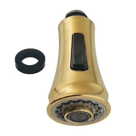 Brushed metal pull-down kitchen faucet sprayer head with two-function button