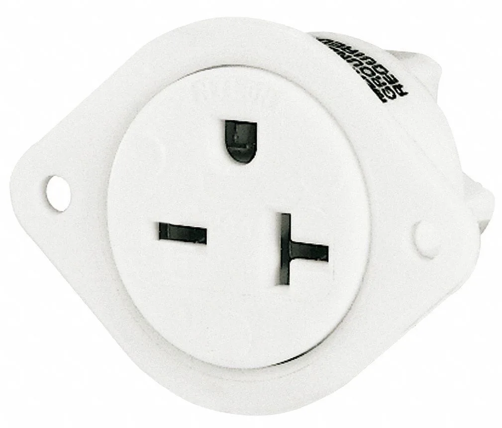 Brown nylon straight-blade flanged receptacle, single outlet, panel mount