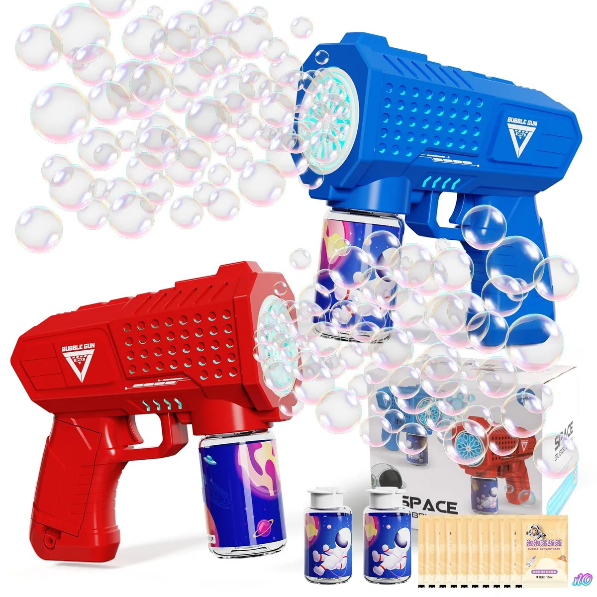 Bubble Gun 2 Pack with LED Blue Red Outdoor Toy — product photo