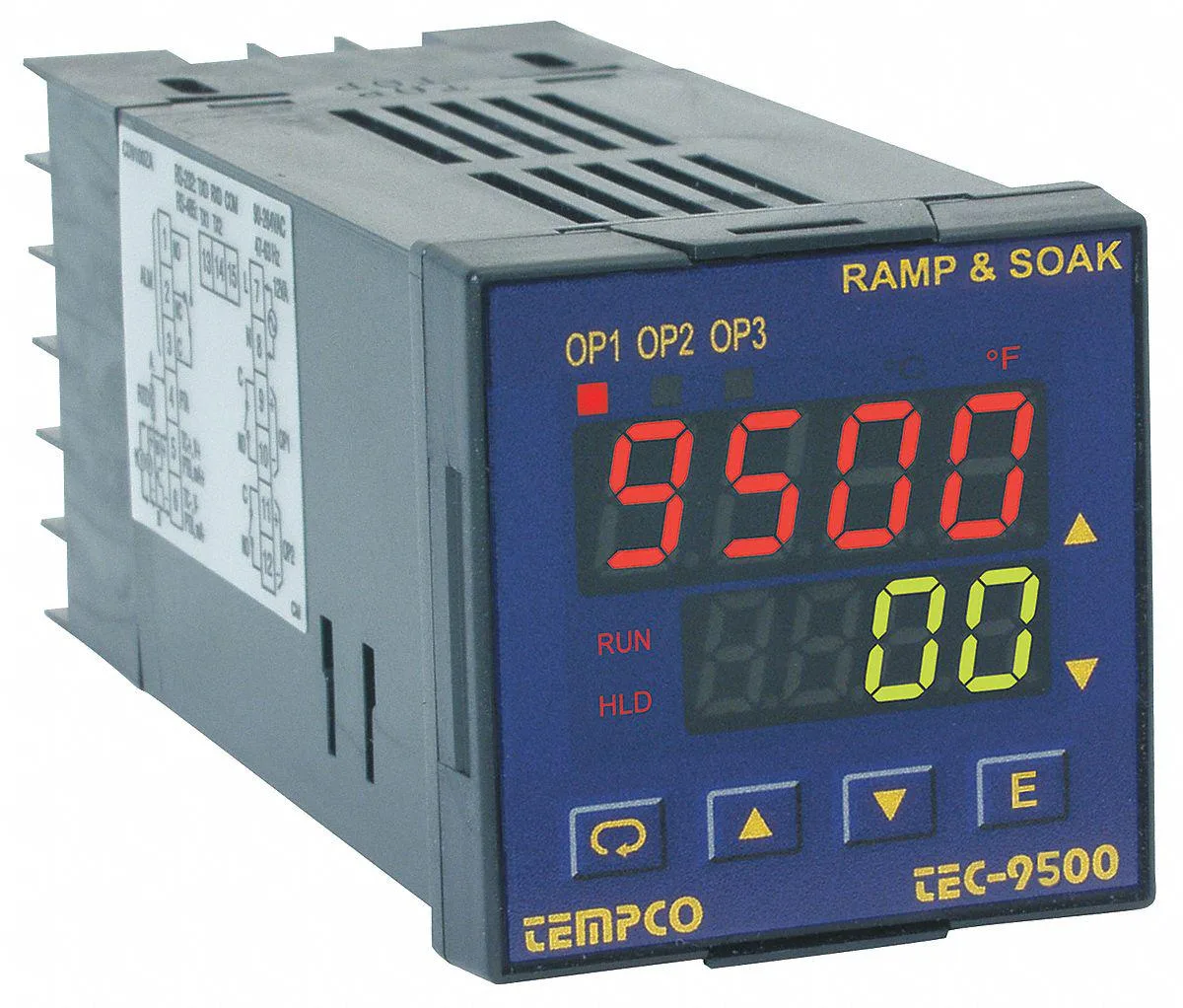 Compact square DIN controller, transparent front, dual red LED display