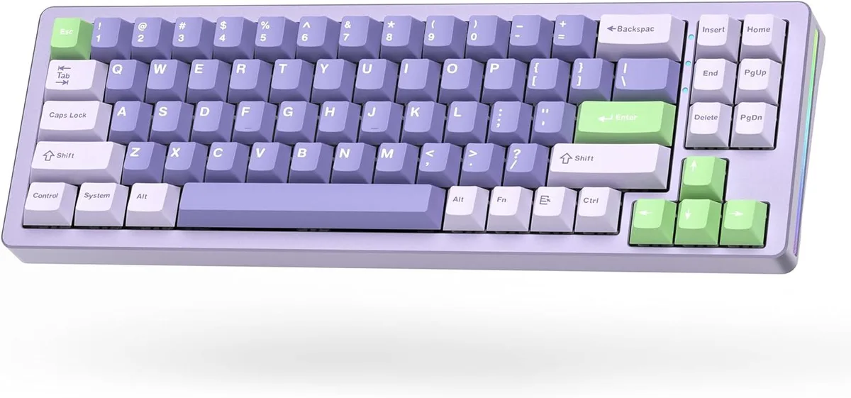 BFKK BFKK 75% Gaming Keyboard Purple Aluminum Wireless Hot Swappable White Jade Switches Gasket Mount RGB 4600mAh — product photo
