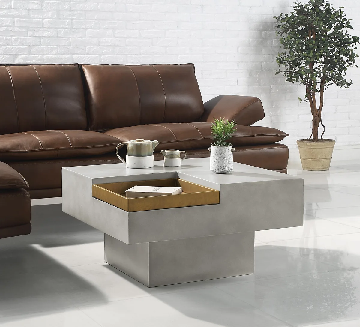 tuphen tuphen Kailano Weathered Gray Cement Coffee Table 200mm 15in storage — product photo