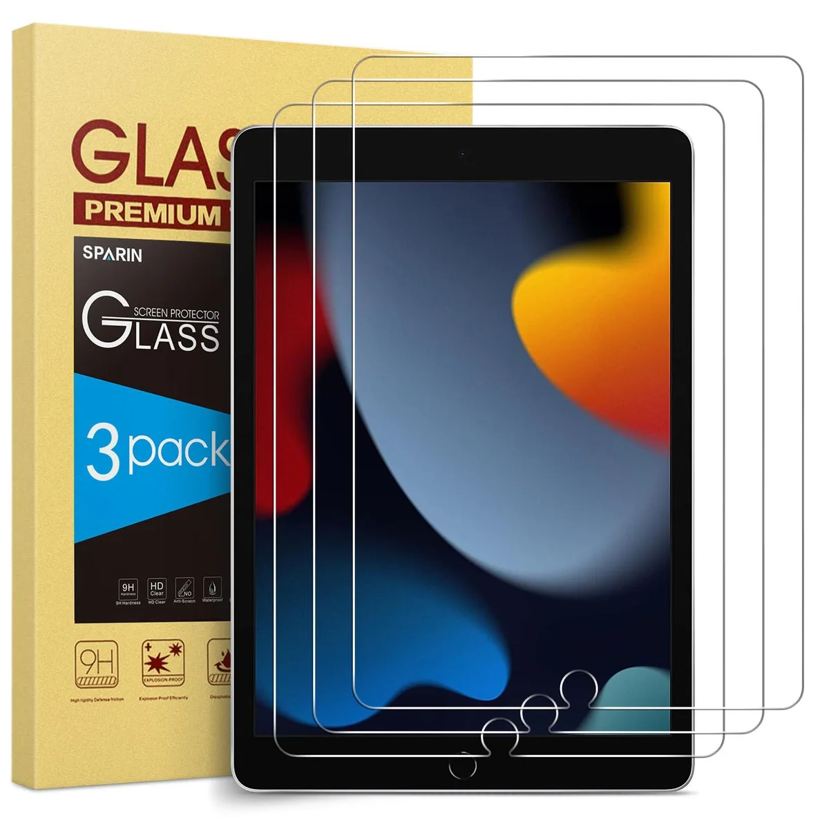  SPARIN 3 Pack Tempered Glass Screen Protector for iPad 10.2 inch 9th 8th 7th Gen — product photo