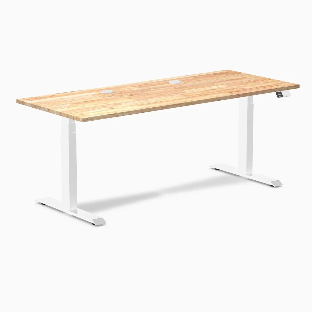 Desky Desky Dual Rubberwood Sit Stand Desk 72 x 30 inches White Frame Grommets — product photo