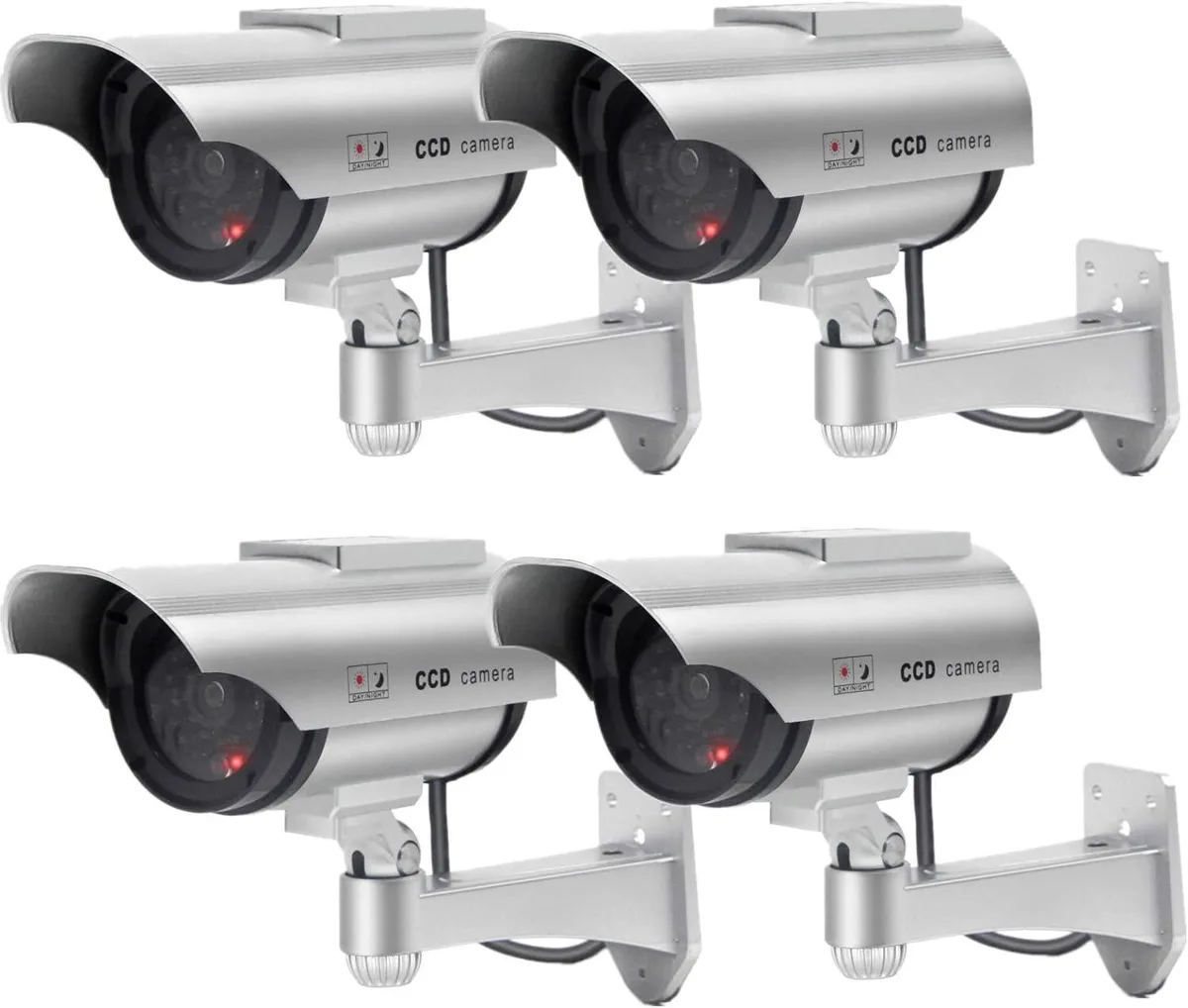 PISKEKAT PISKEKAT Solar Powered Dummy Security Camera 4 Pack Silver — product photo