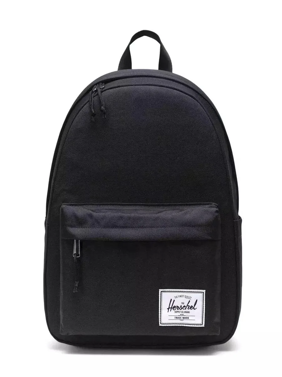 Black Herschel Classic X-Large 22L backpack with front zip pocket and side water bottle pocket