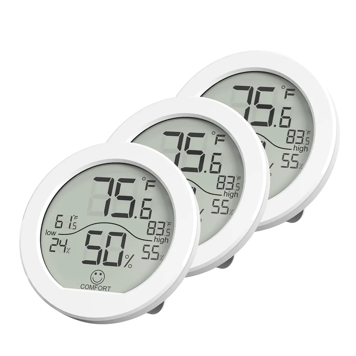White digital hygrometer thermometer with stand magnet and wall mount option