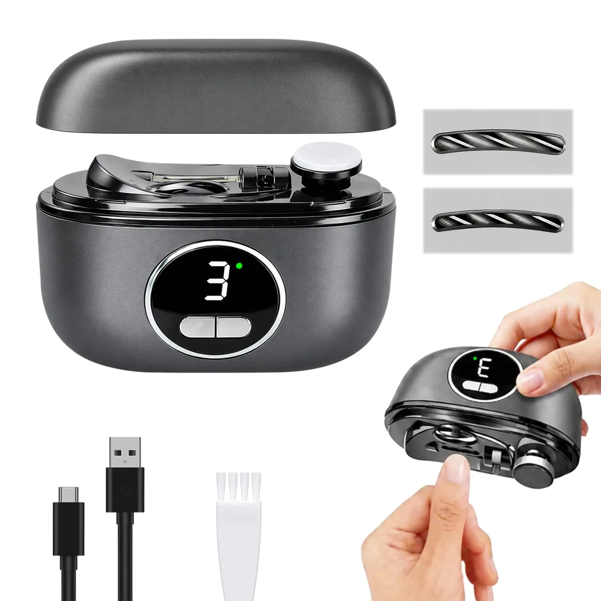 Blue electric nail trimmer with display screen and USB charging