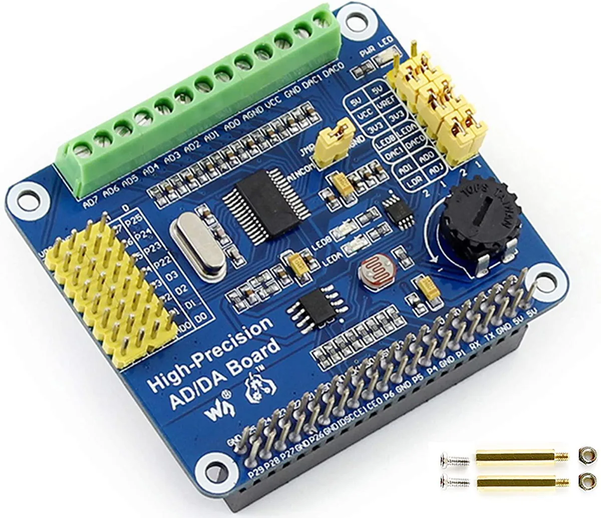 WaveShare WaveShare High-Precision AD/DA Expansion Board development board ADS1256 8-CH 24bit ADC DAC8532 2-CH 16bit DAC — product photo