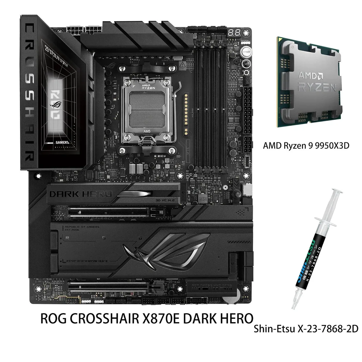 ASUS ASUS ROG Crosshair X870E Dark Hero AMD motherboard &amp; Ryzen 9 9950X3D CPU Combo — product photo