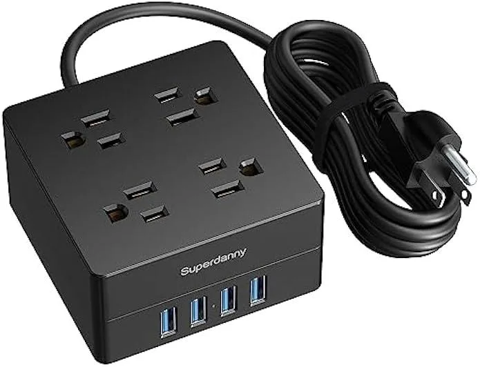 TAURKENAM TAURKENAM 5ft Power Strip 4-Outlet 4-USB 900J Surge Protector — product photo