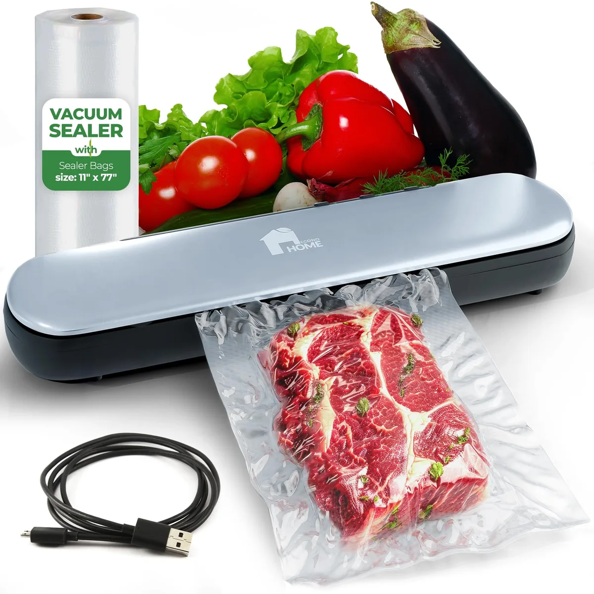 EconoHome vacuum sealer 11.8" 55kPa 90W 10s — product photo