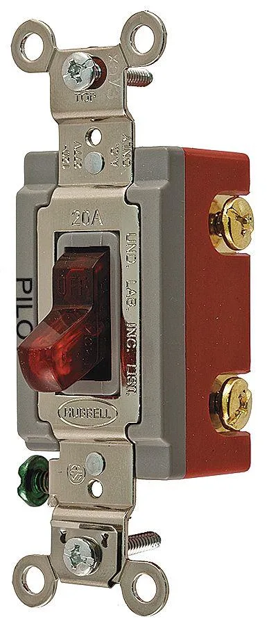 Hubbell Incorporated Hubbell Incorporated HBL1221PL Pilot Lit Wall Switch Red 20 A 120/277V AC — product photo