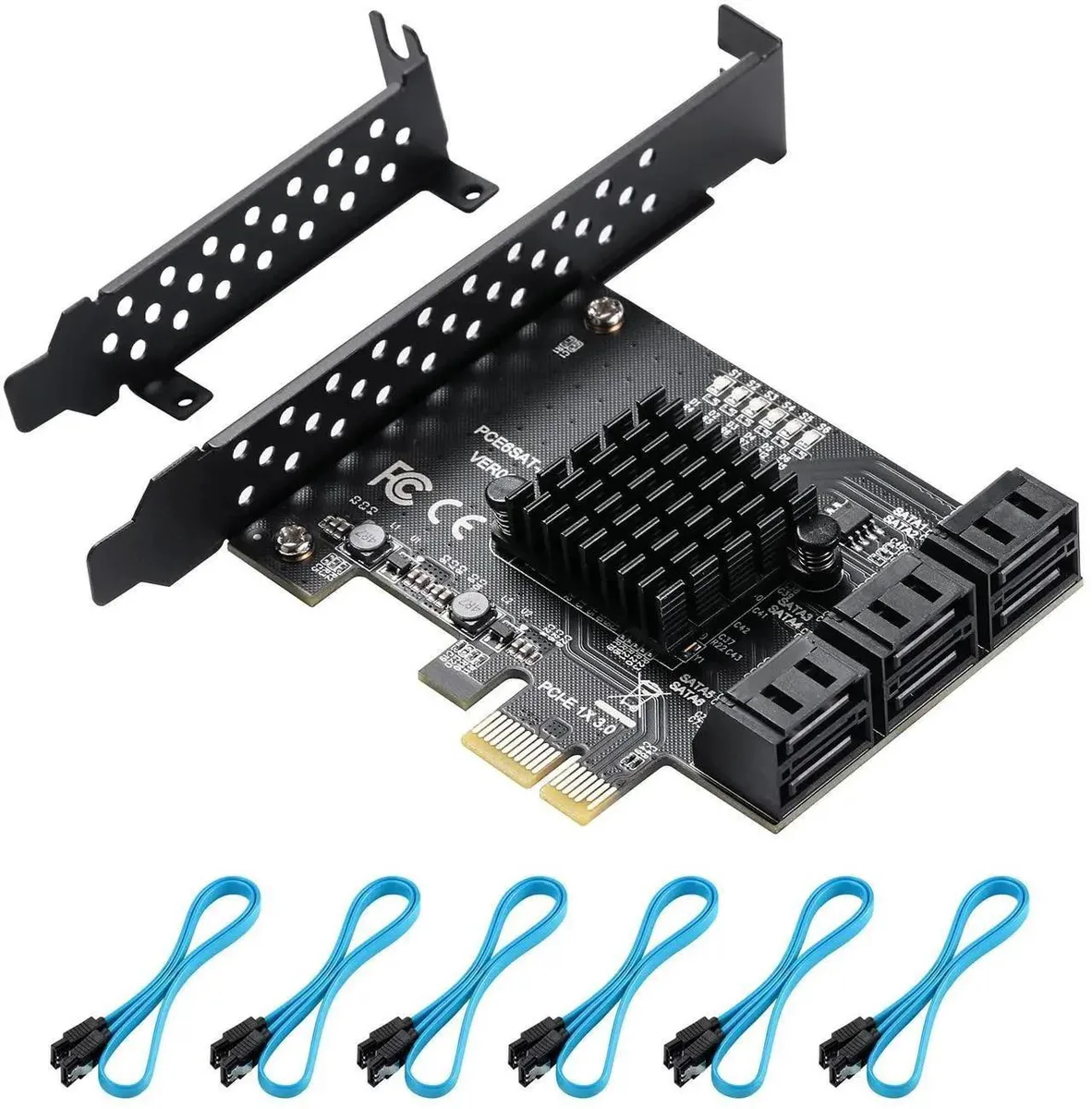 Vszerda Vszerda 6-Port PCIe SATA 3.0 Expansion Card with 6 SATA Cables and Low Profile Bracket — product photo