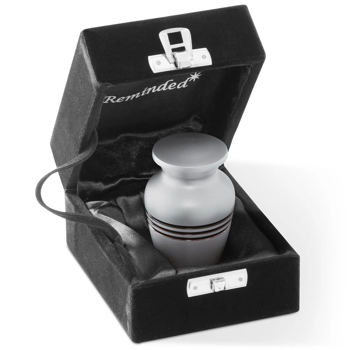 Reminded Reminded Silver Striped Miniature Urn with Velvet Case — product photo