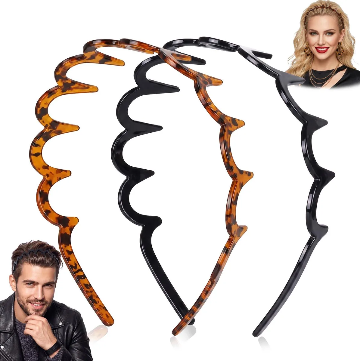  Zig Zag Headbands 2 Pack Non Slip Comb Black Tortoise — product photo