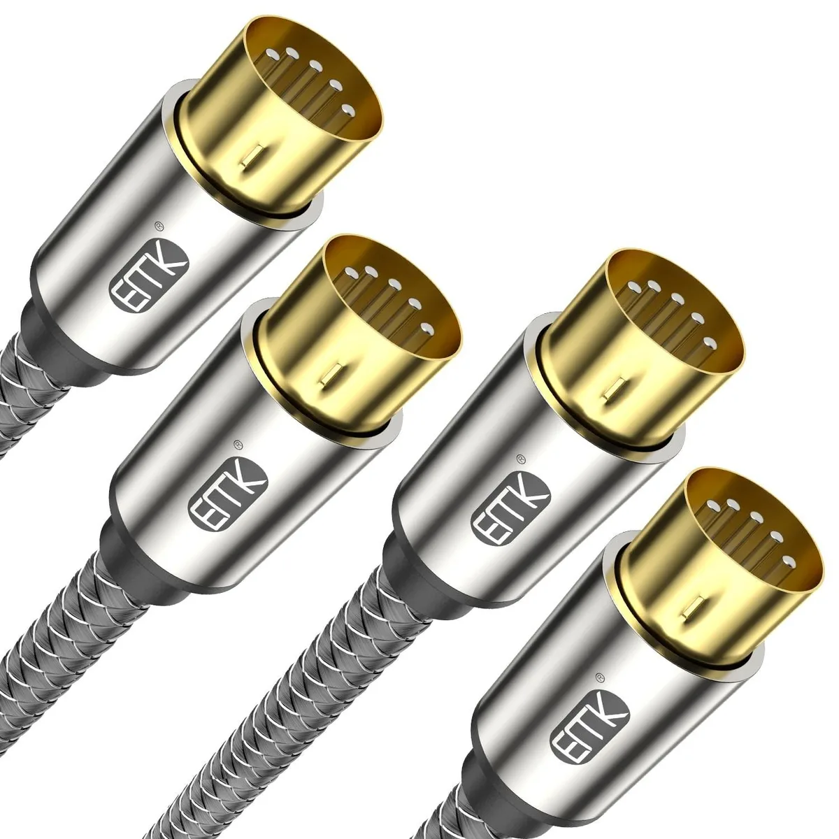 Two 12ft braided 5-pin MIDI cables with gold connectors