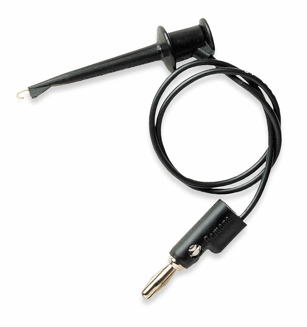 Black PVC test lead with mini hook clip and banana plug, 60 in long