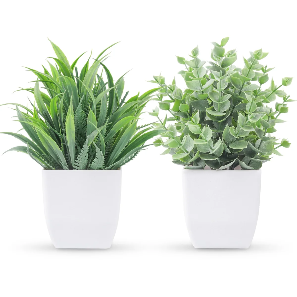 Two 7.1 inch pink polyester potted plants in small plastic pots