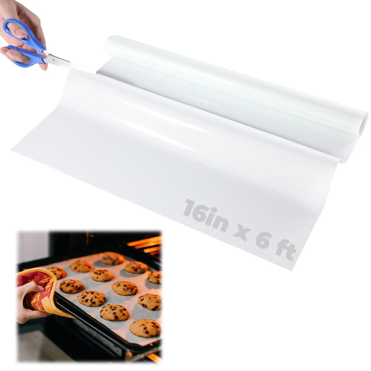 Rectangular silicone baking mat roll with grid pattern