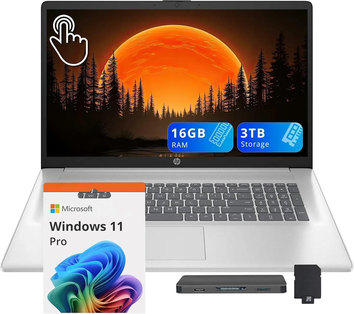 HP HP 17.3" HD+ Touchscreen Business Laptop AMD Ryzen 5 7430U 16GB 2TB SSD + 1TB Dock Silver — product photo