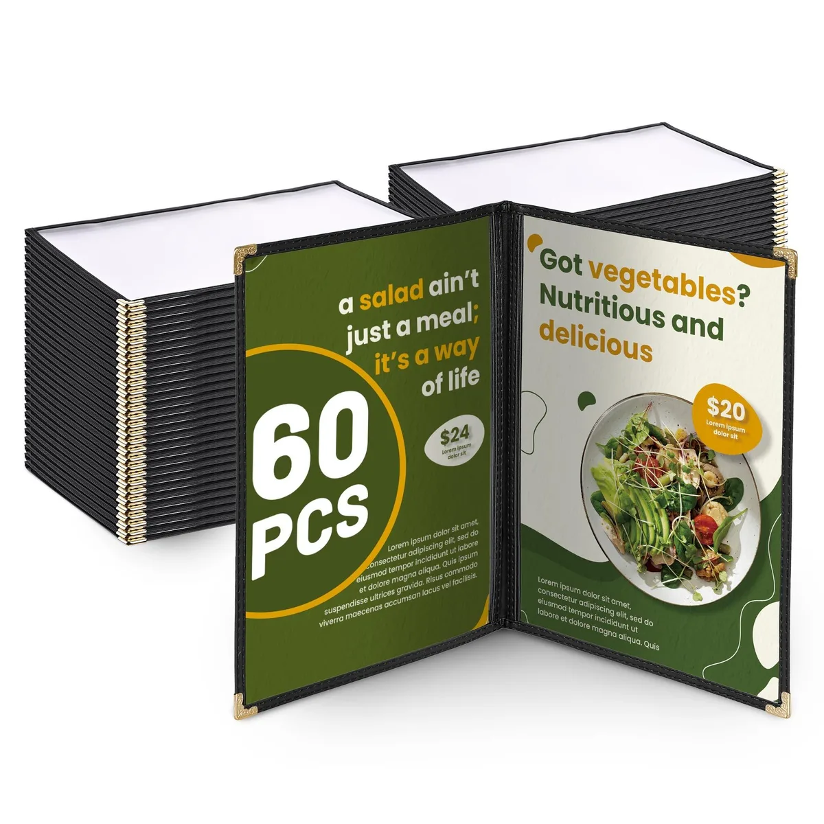 Yescom USA, Inc. Yescom USA, Inc. WeChef 60 Pack Menu Covers 14 x 8.5 inch Book Style 2 Pages 4 Views — product photo