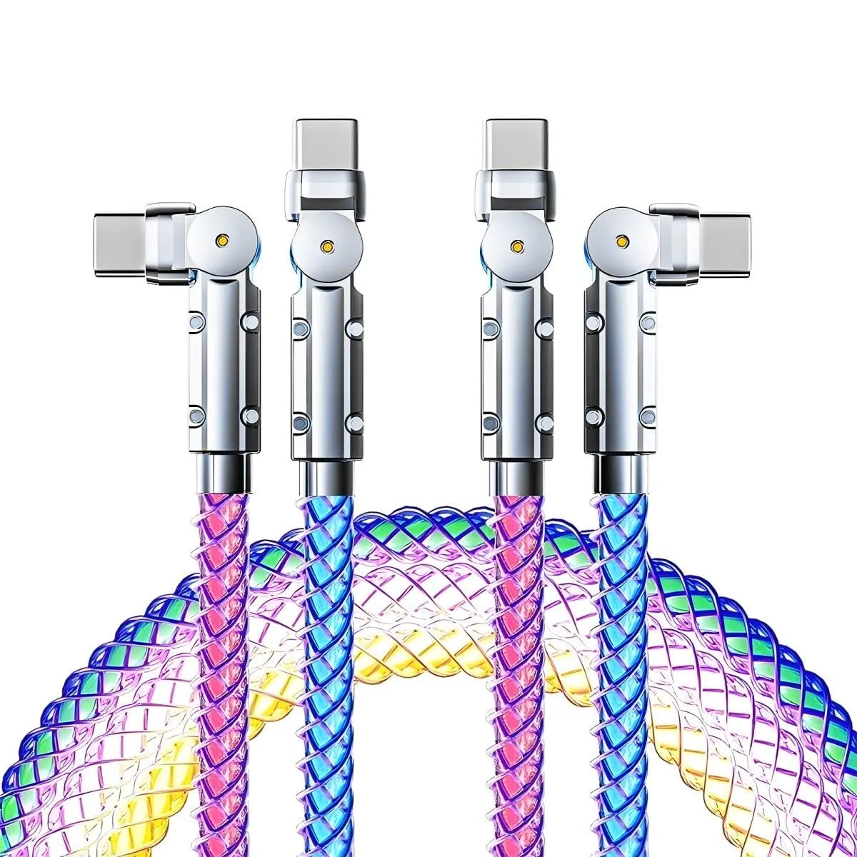 HLWQ Light up USB-C Cable 2 Pack 5ft 66W 180° RGB — product photo