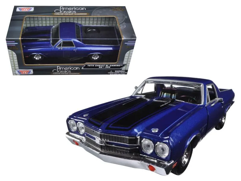 MOTORMAX MOTORMAX 1970 Chevrolet El Camino SS 396 Dark Blue Metallic with Black Stripes 1/24 Diecast Vehicle — product photo