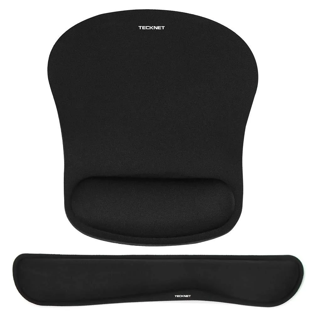 Black fabric mouse pad and keyboard wrist rest set with memory foam padding and rubber base