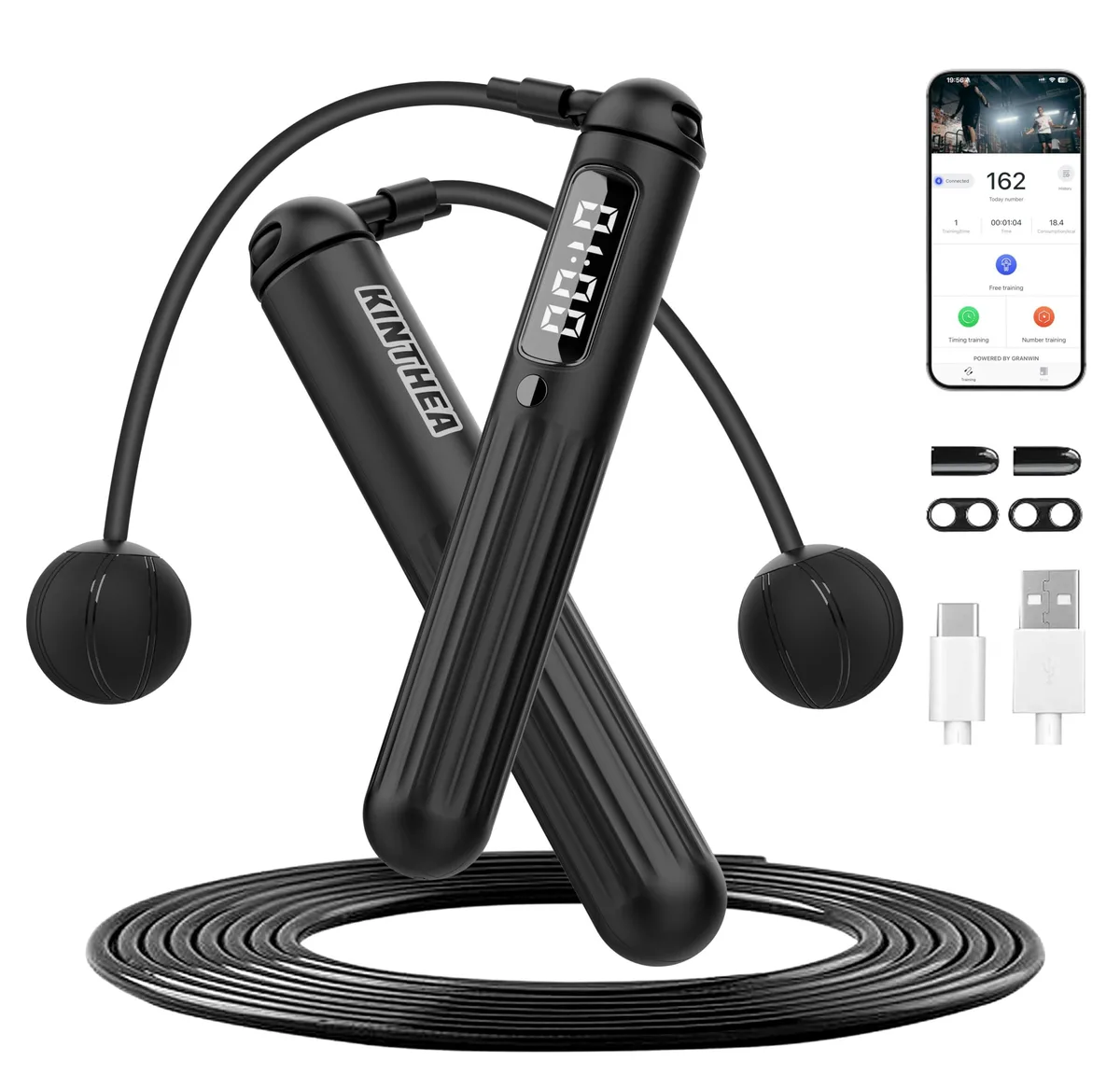 Cando S18 smart jump rope with handles and cordless weights