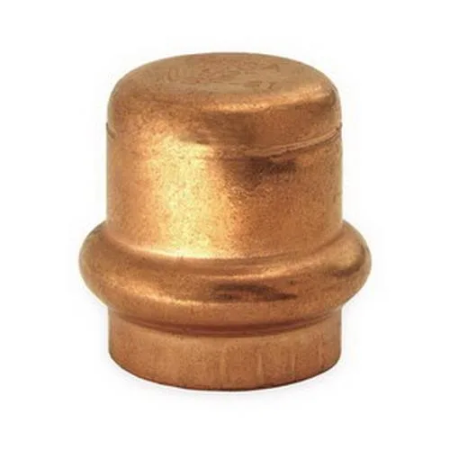 Small copper press-fit end cap with EPDM O-ring, 15/16 inch long