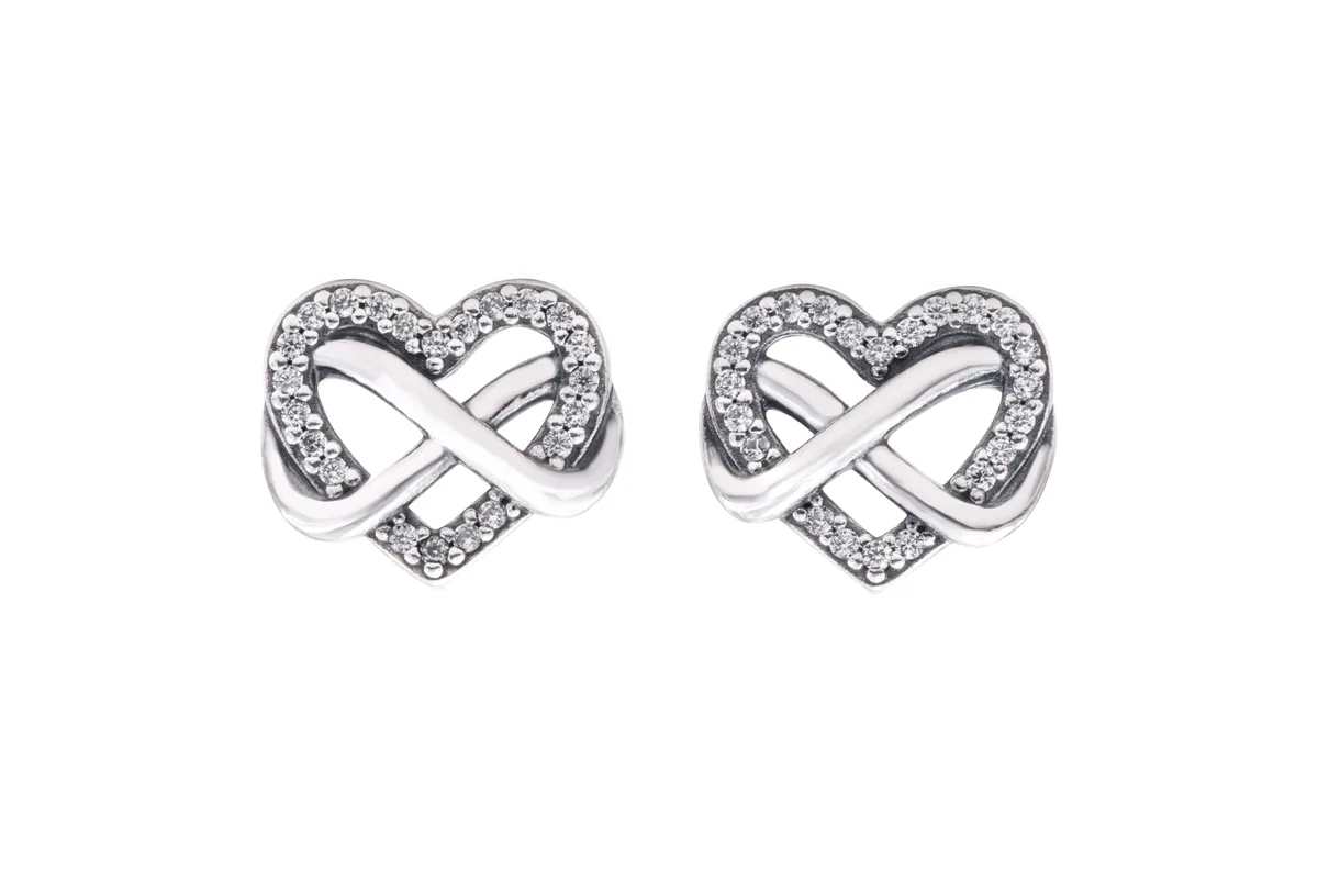 PANDORA PANDORA Sparkling Infinity Heart Stud Earrings Silver Clear — product photo
