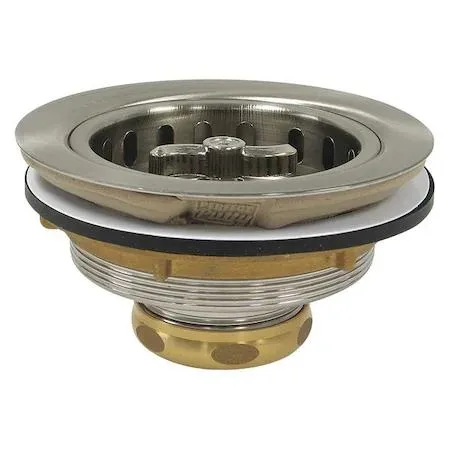 Round brass sink strainer with brushed nickel finish and round holes